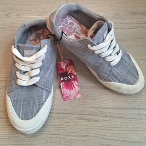 Roxy Pierview Women's Canvas Low Top Lace Up Sneakers Gray Comfort Shoe - Size 7